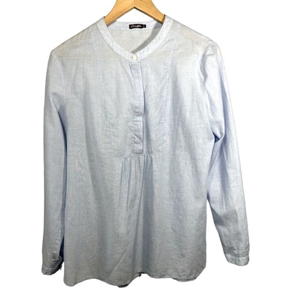 J. MCLAUGHLIN Women's Cotton Long Sleeve Popover Tunic Blouse Blue Size Medium